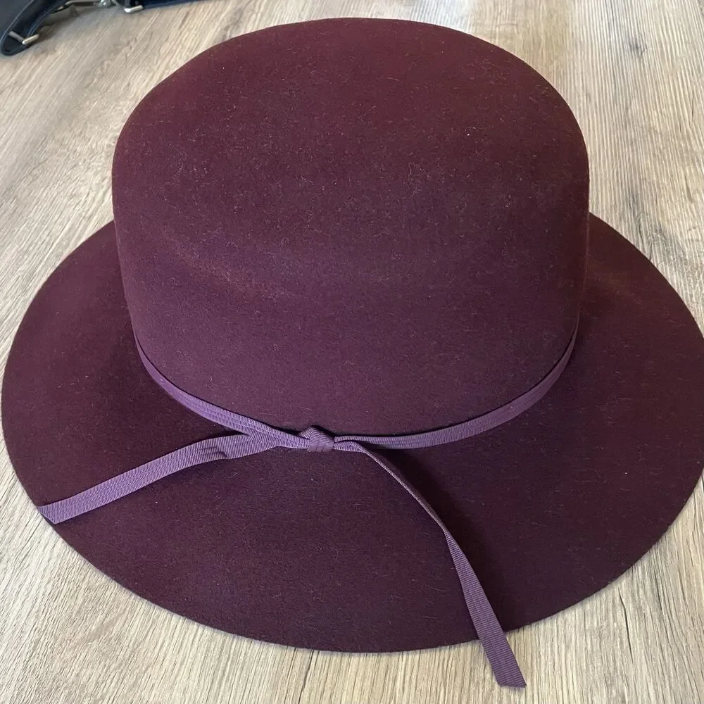 Vintage Banana Republic Safari Co 100% Wool Wide Brim Hat Burgundy Size L USA